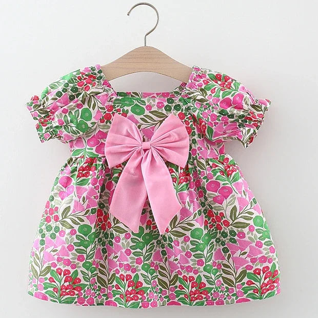 Summer Flower Baby Girls Dress with Puff Sleeves