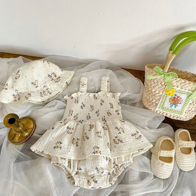 Summer Floral Linen Baby Tutu Set