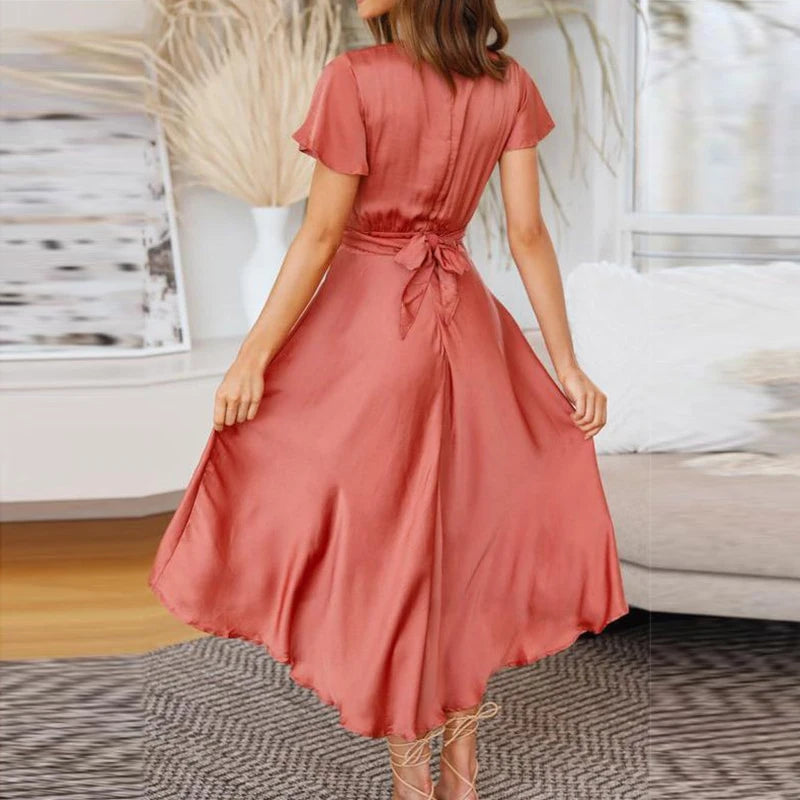 Elegant V-Neck Irregular Skirt Dress