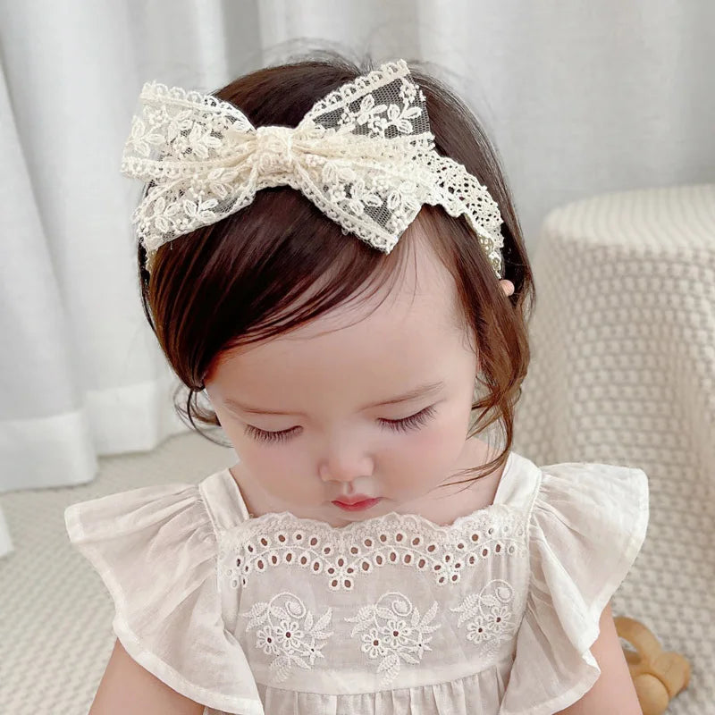 Cute White Lace Baby Headband with Bow