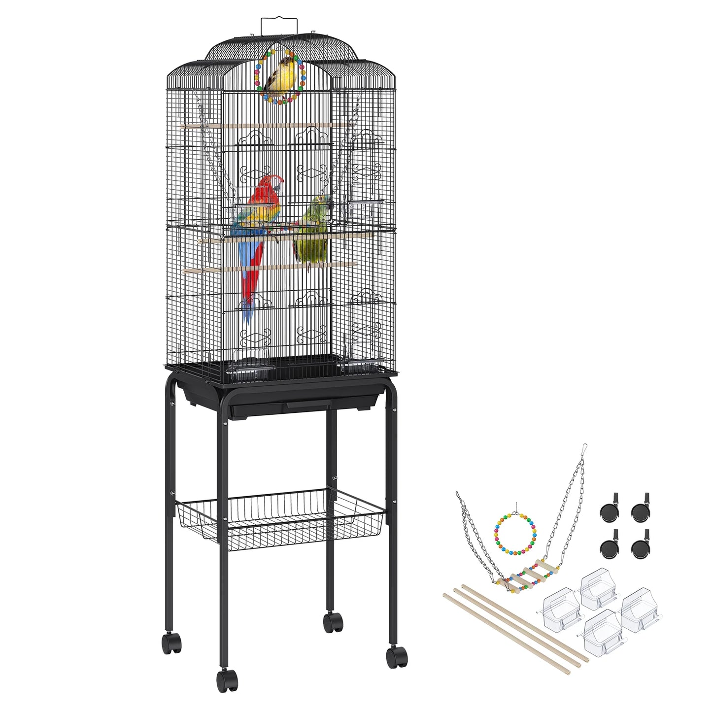 60-inch Bird Aviary Flight Cage with Rolling Stand and Toys