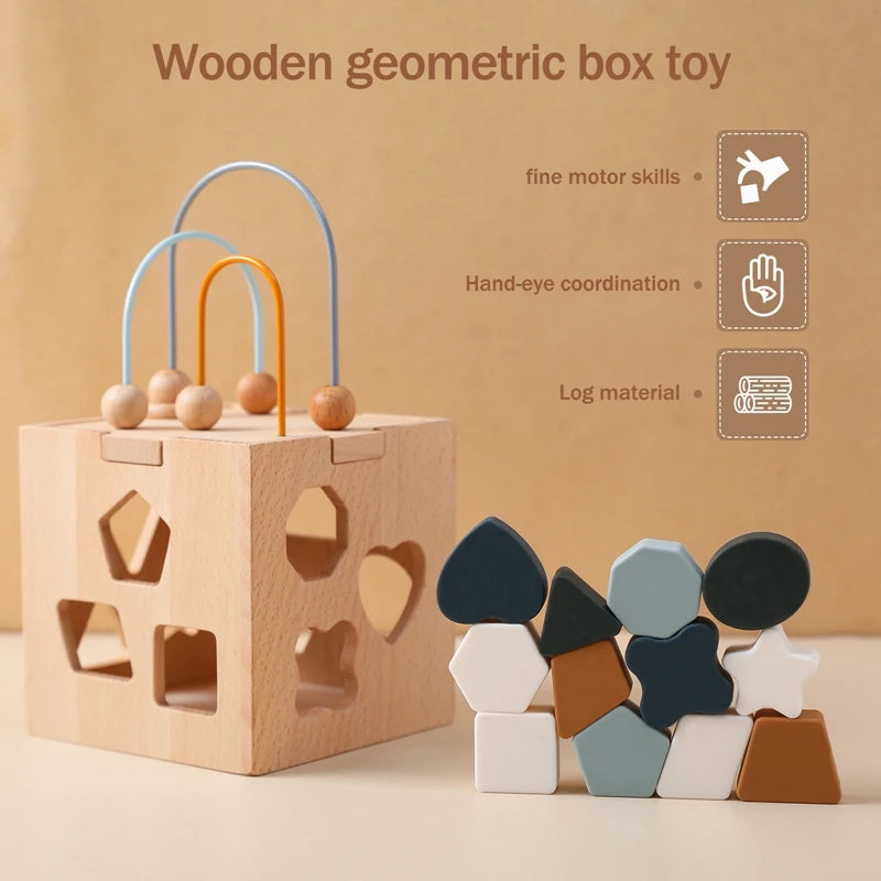 Wooden Activity Cube with Geometric Shapes