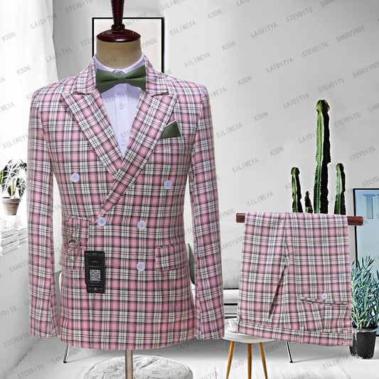 Custom Pink Men's Slim Fit Wedding Blazer Set