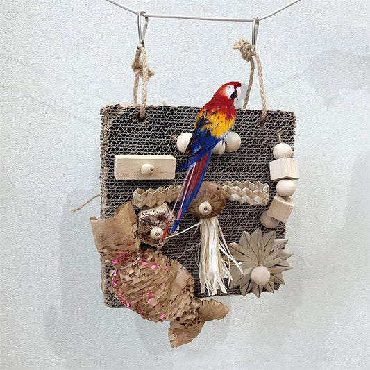 Parrot Foraging Toy with Wood Block and Grinding Perch