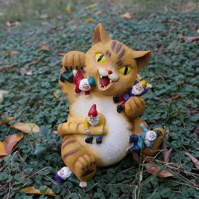 Funny Cat Gnome Garden Statue