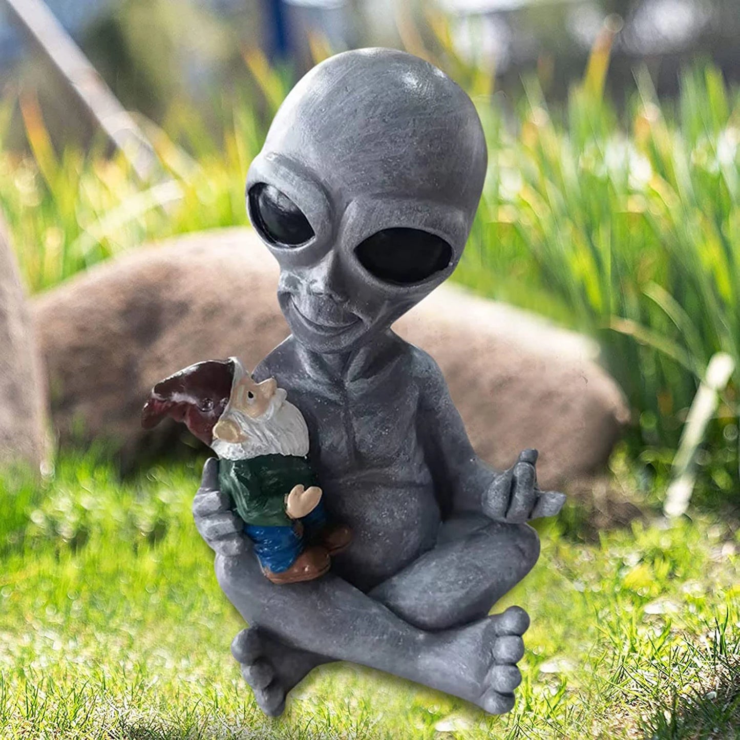 Funny Alien and Gnome Garden Statue