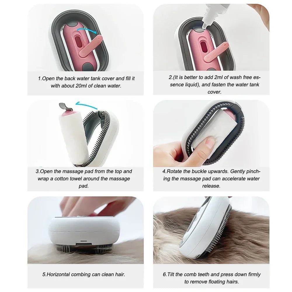 4-In-1 Pet Hair Removal Brush with Water Tank