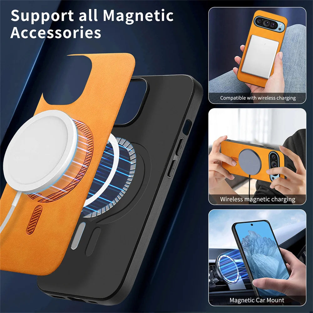 Magnetic Wireless Charging Leather Case for Google Pixel