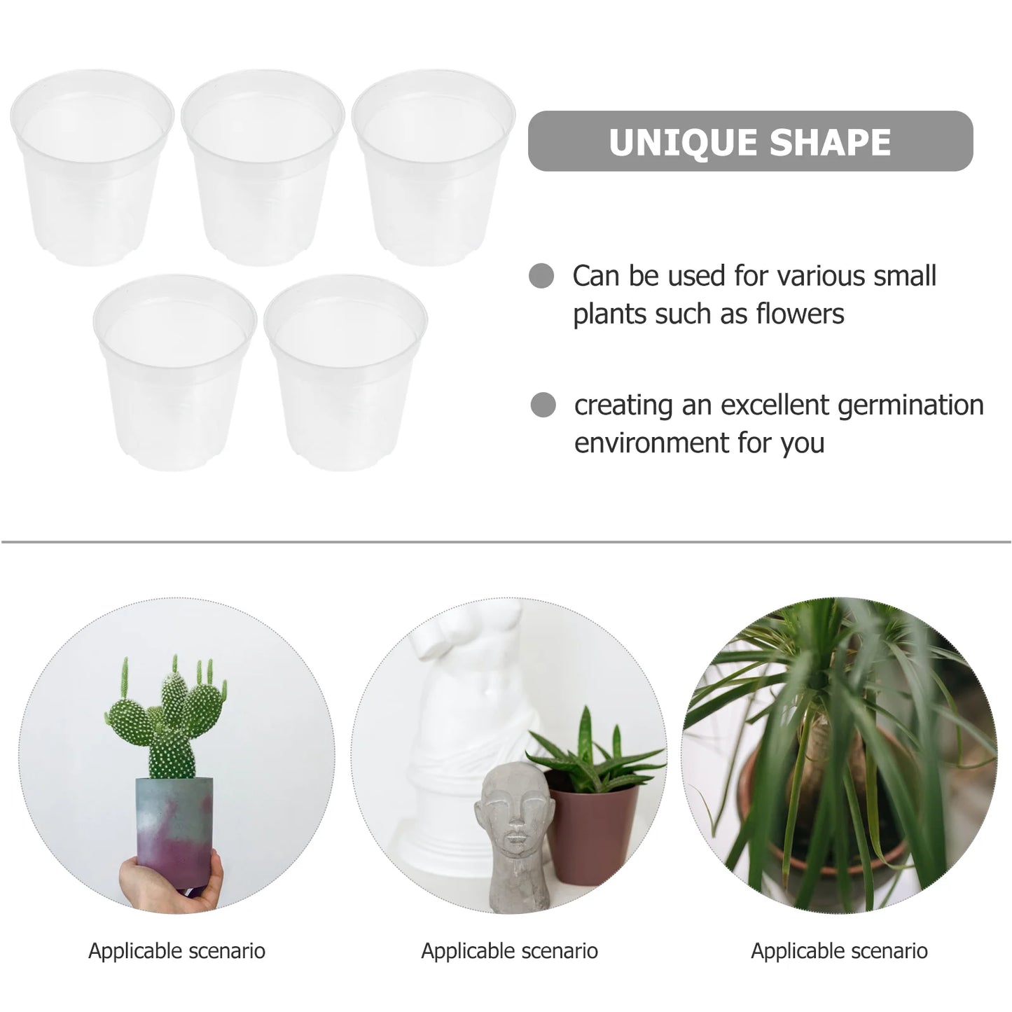 5pcs Transparent Plastic Nursery Pots