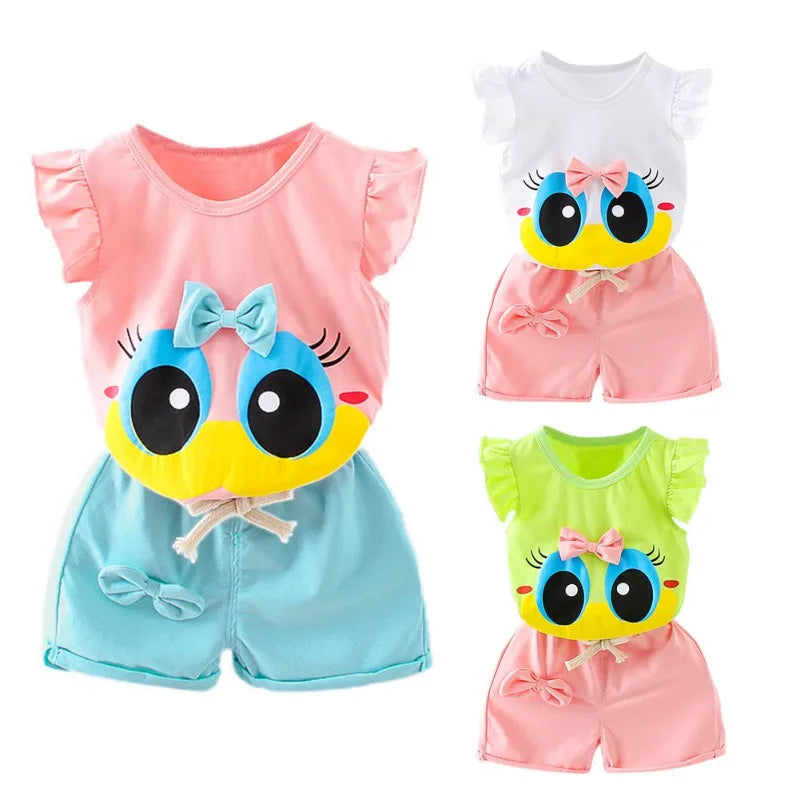 Summer Baby Cartoon Eyes Tshirt + Shorts Set