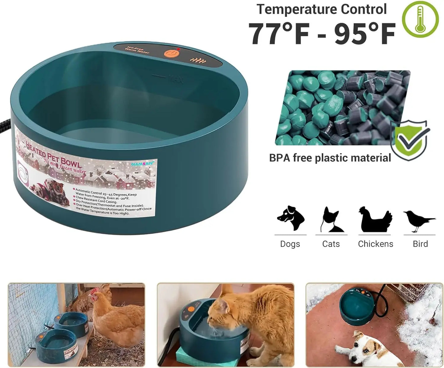 Heated Pet Bowl for Winter - 2.2L Capacity