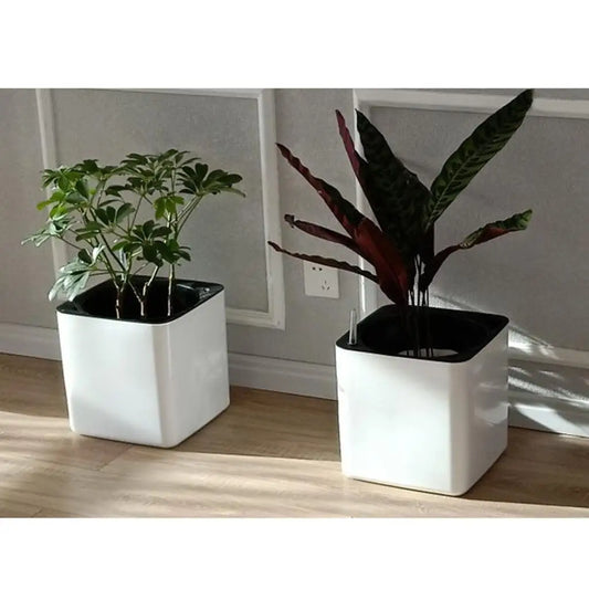 White Self Watering Planter Pot