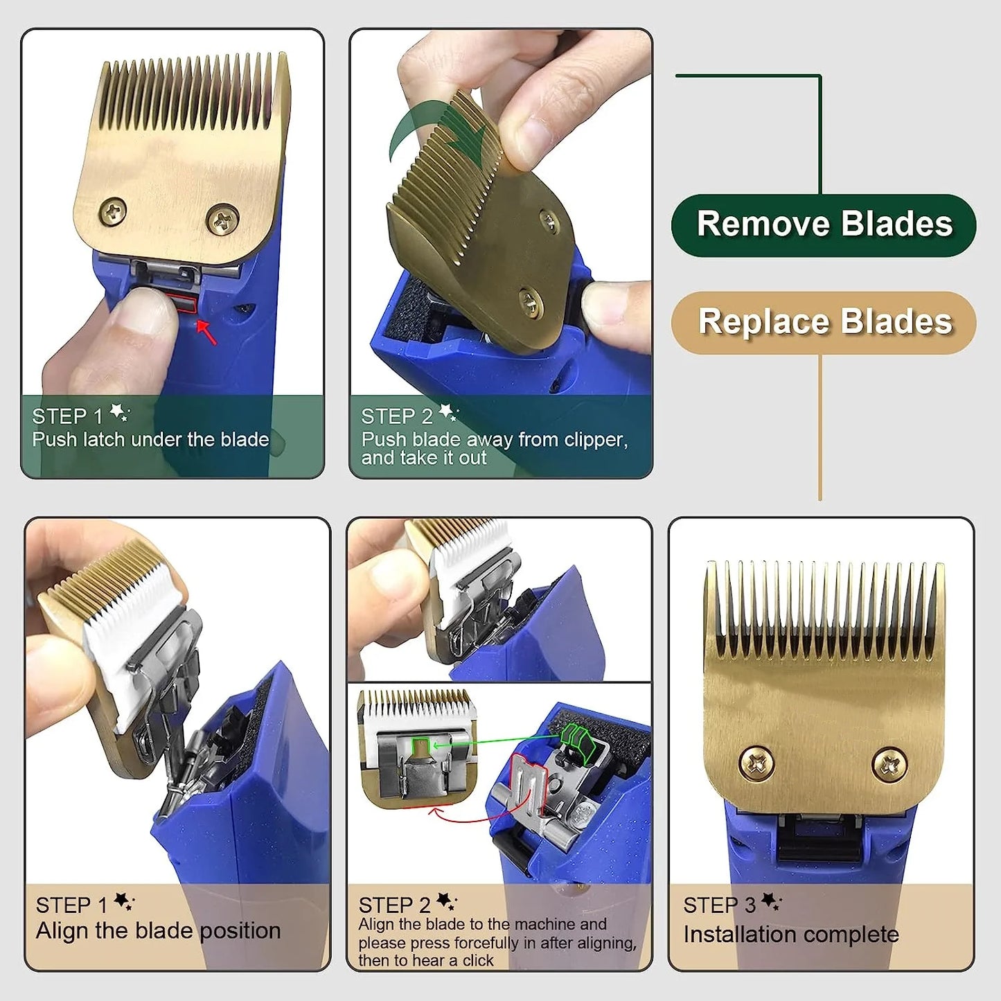 4 Pack Gold Pet Grooming Clipper Blades Set