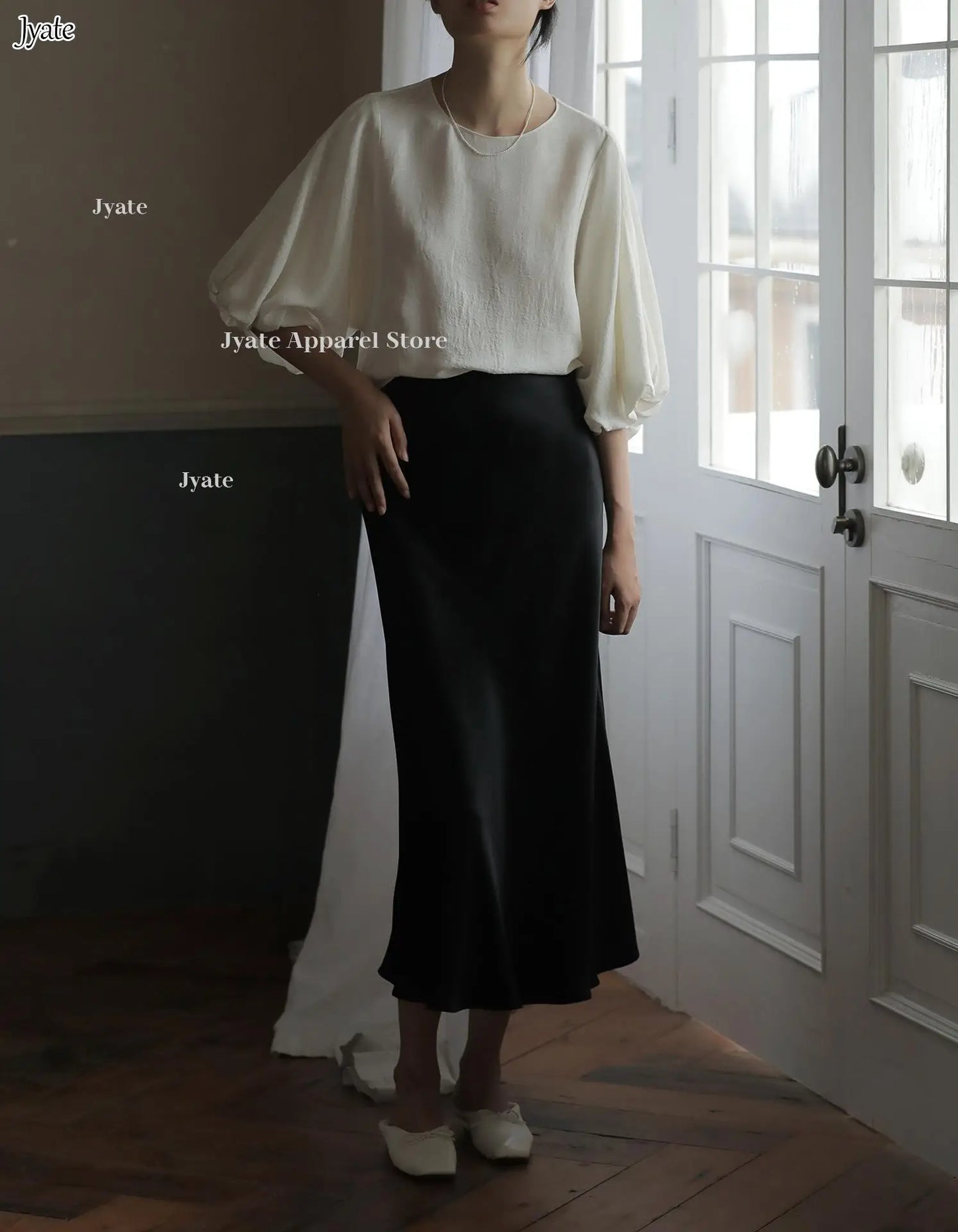 Elegant Korean Satin Silk A-line Skirt