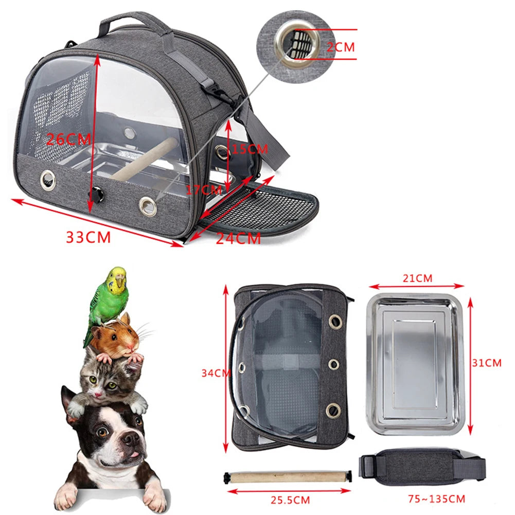 Portable Bird Travel Carrier with Removable Stand and Long Shoulder Strap