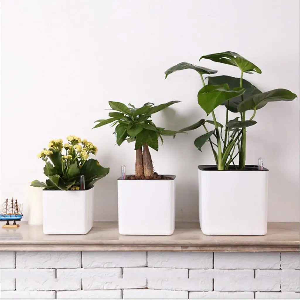 White Self Watering Planter Pot