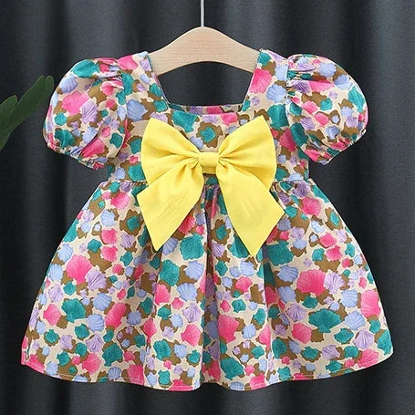 Summer Flower Baby Girls Dress with Puff Sleeves