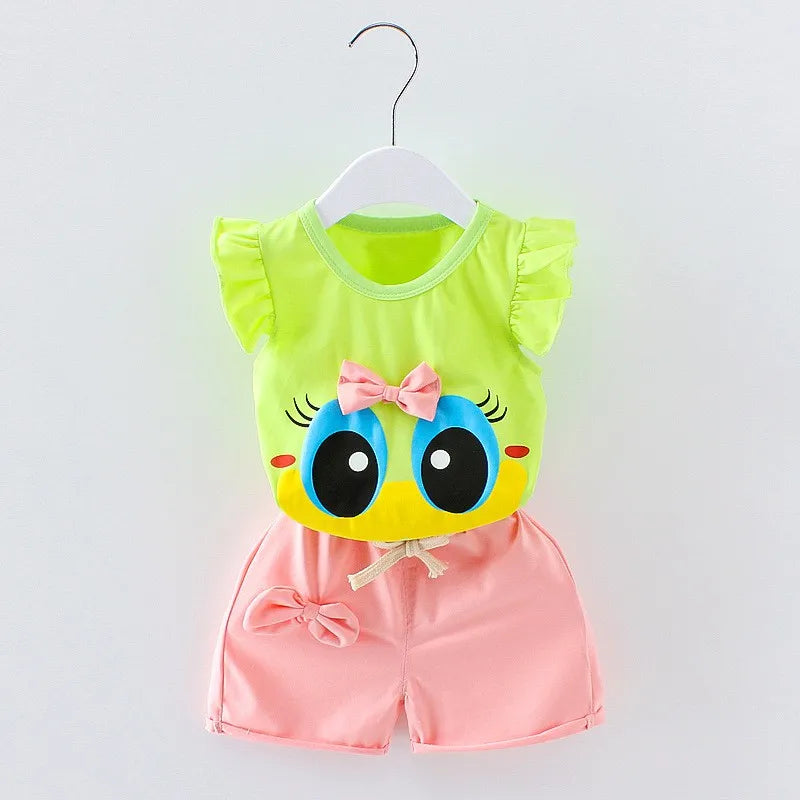 Summer Baby Cartoon Eyes Tshirt + Shorts Set