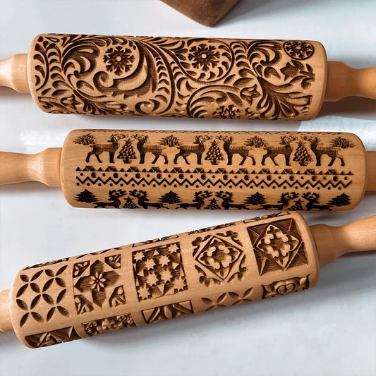 Christmas Rolling Pins - Snowflake Elk Patterned Roller