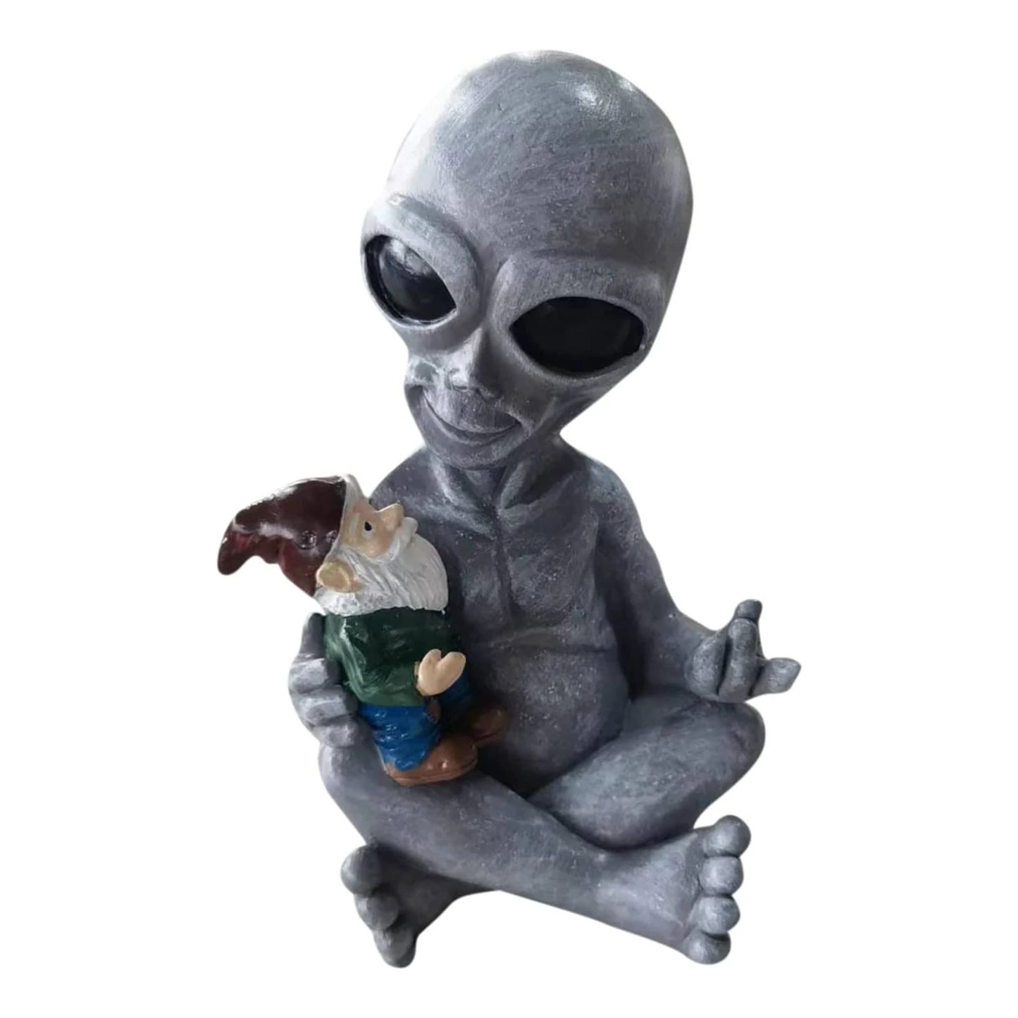 Funny Alien and Gnome Garden Statue