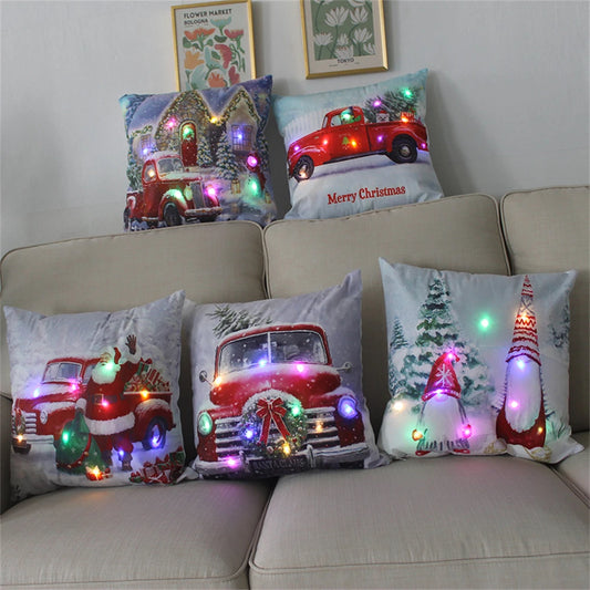 LED Light Christmas Pillow Cover - Santa Elk Glow