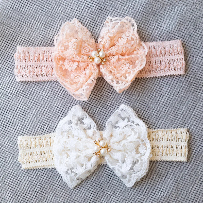 Cute White Lace Baby Headband with Bow