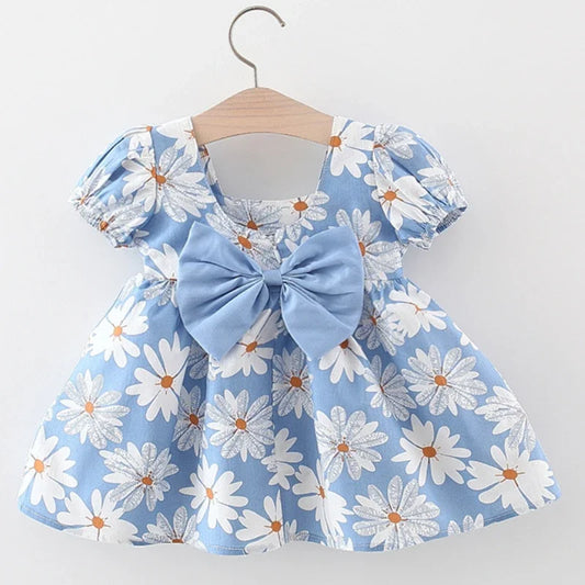 Summer Flower Baby Girls Dress with Puff Sleeves