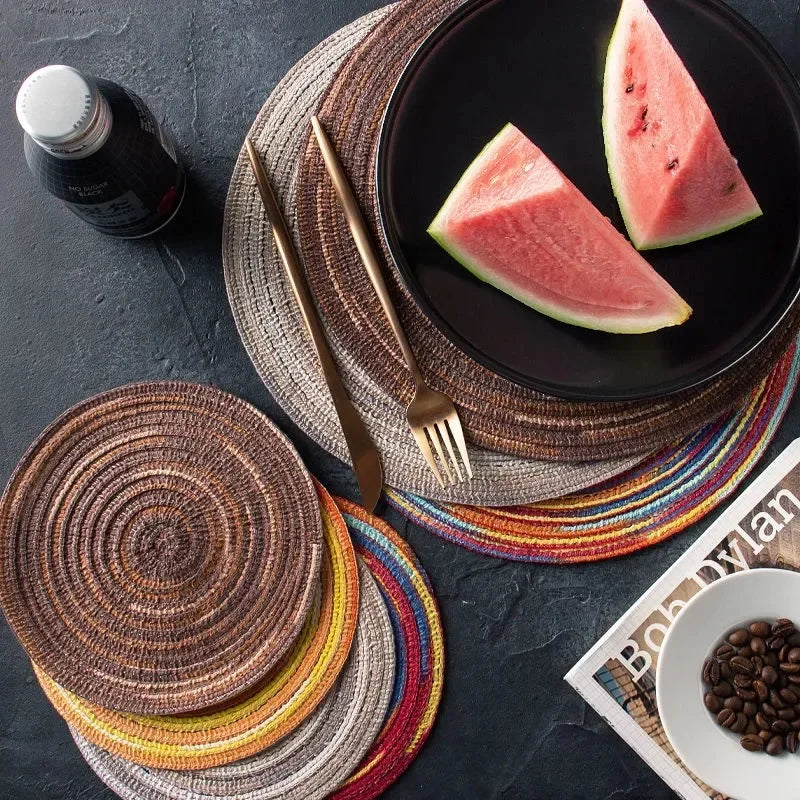 Round Woven Vinyl Placemats Set