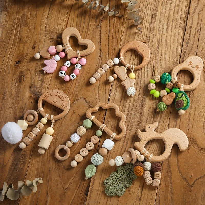 Personalized Wooden Baby Teething Rattle