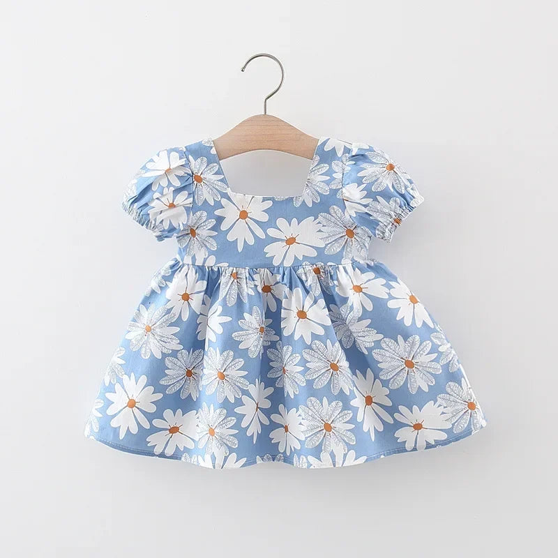 Summer Flower Baby Girls Dress with Puff Sleeves