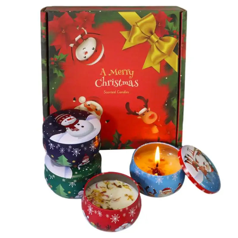 Christmas Soy Candles Gift Set - Set of 4 Natural Scented Candles