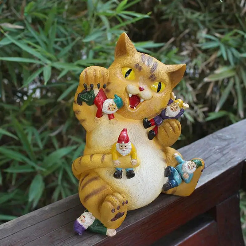 Funny Cat Gnome Garden Statue