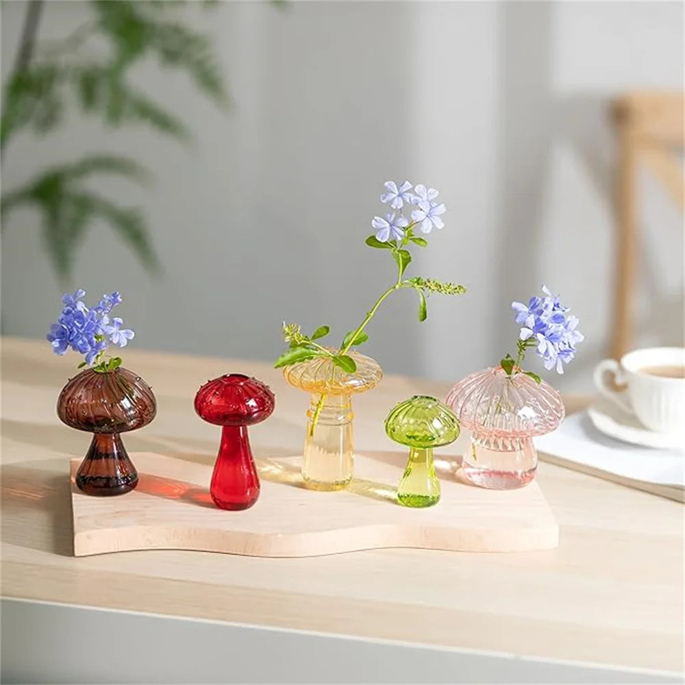 5-Pc Colored Mushroom Glass Vase Set