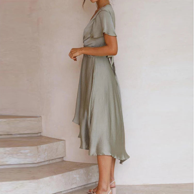 Elegant V-Neck Irregular Skirt Dress