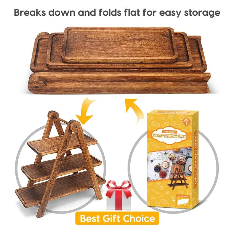 Farmhouse 3-Tier Wooden Serving Tray