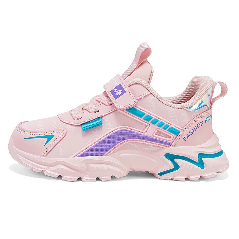 Girls Pink PU Leather Sports Sneakers