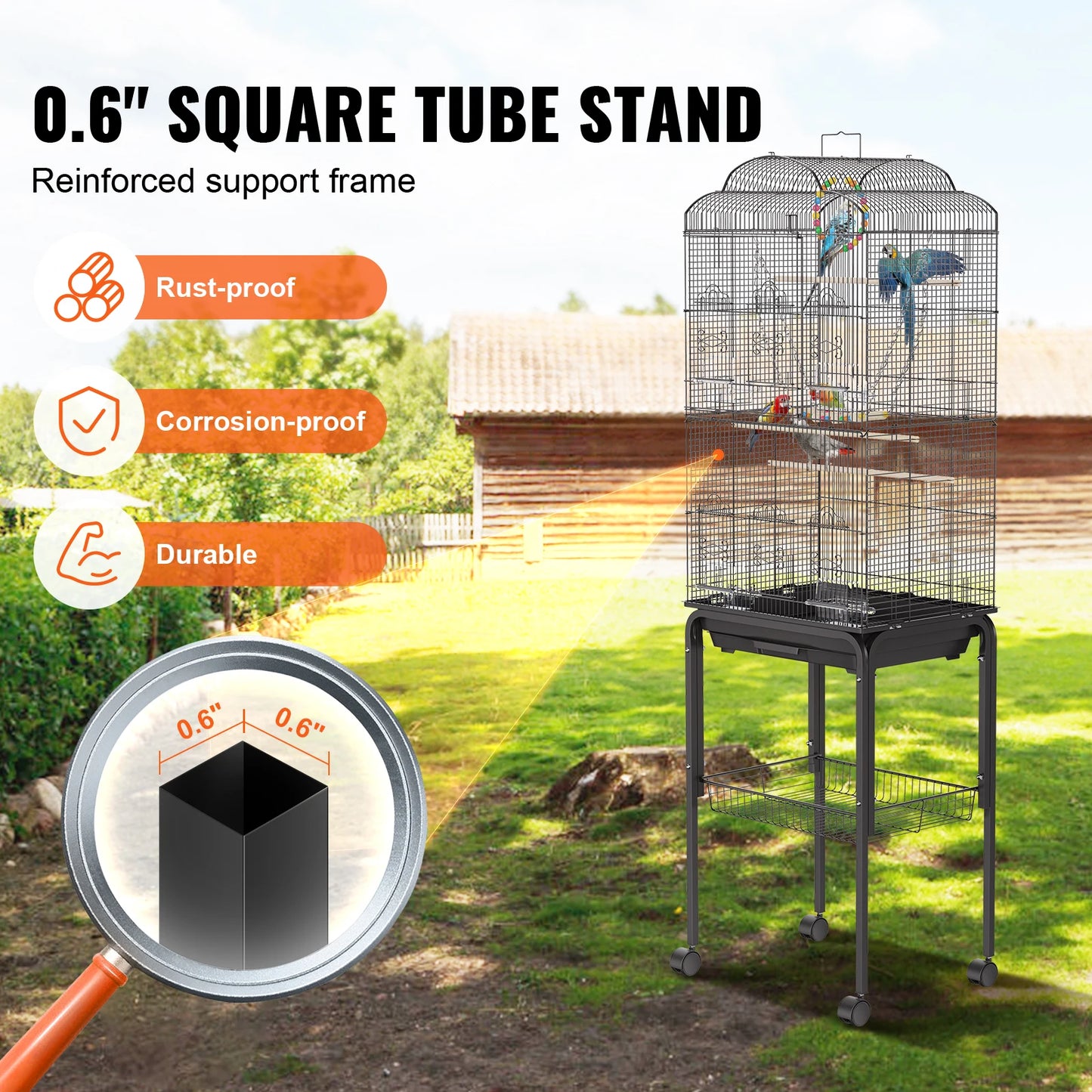 60-inch Bird Aviary Flight Cage with Rolling Stand and Toys