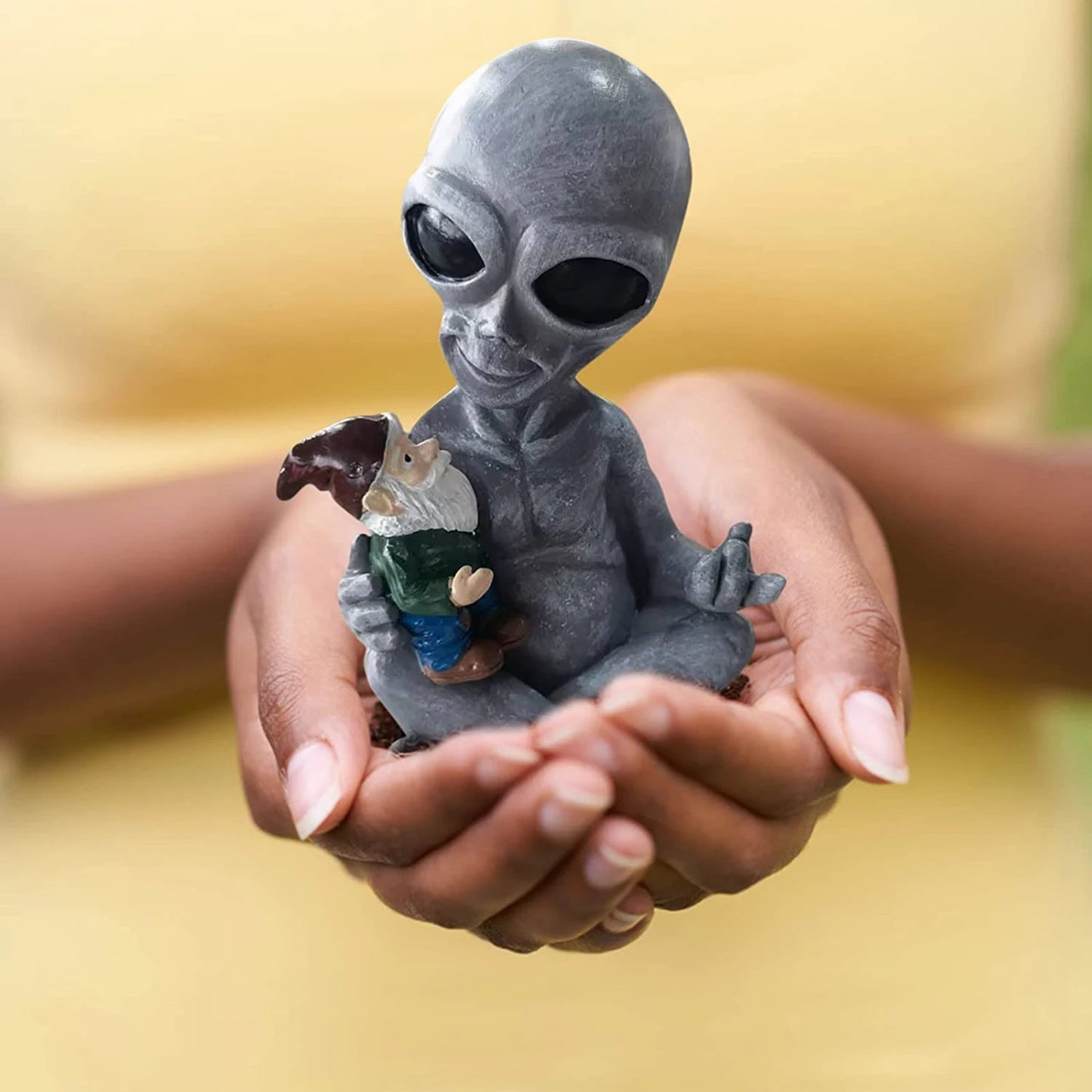 Funny Alien and Gnome Garden Statue