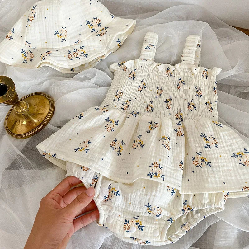 Summer Floral Linen Baby Tutu Set