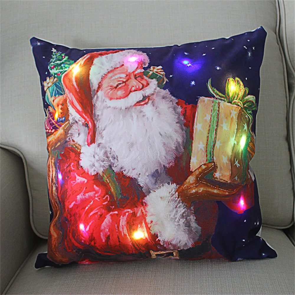 LED Light Christmas Pillow Cover - Santa Elk Glow