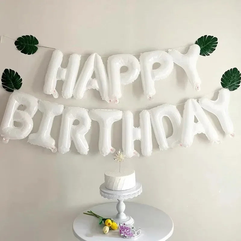 White Happy Birthday Balloon Banner