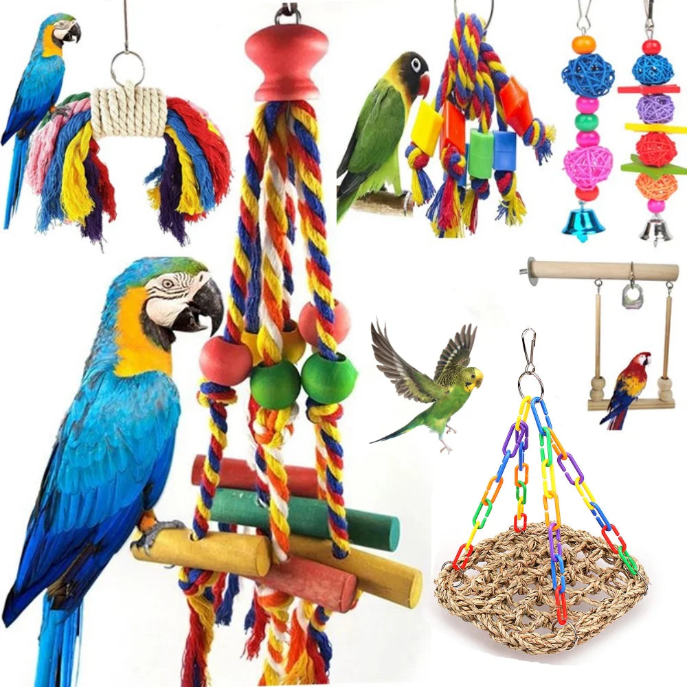 Colorful Parrot Chew Toy - Bird Cage Decor & Training Aid