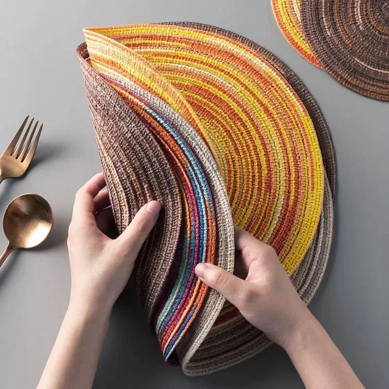 Round Woven Vinyl Placemats Set