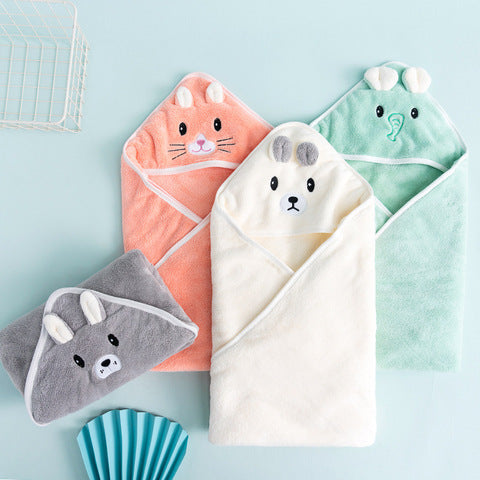 Cartoon Coral Fleece Baby Hooded Bath Towel