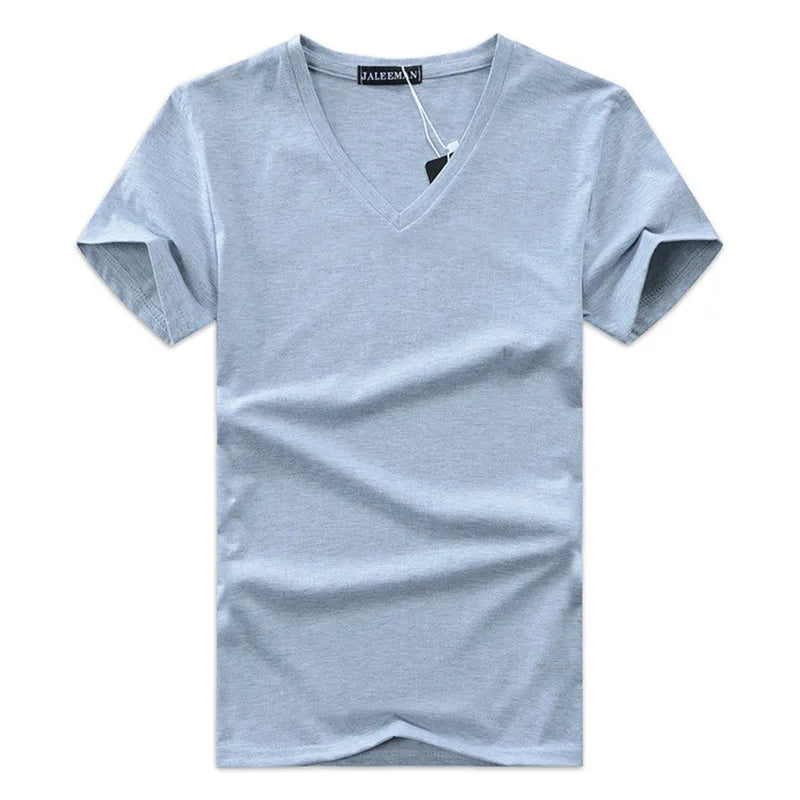 Breathable V-Neck Men's T-Shirt - Summer Casual Solid Cotton