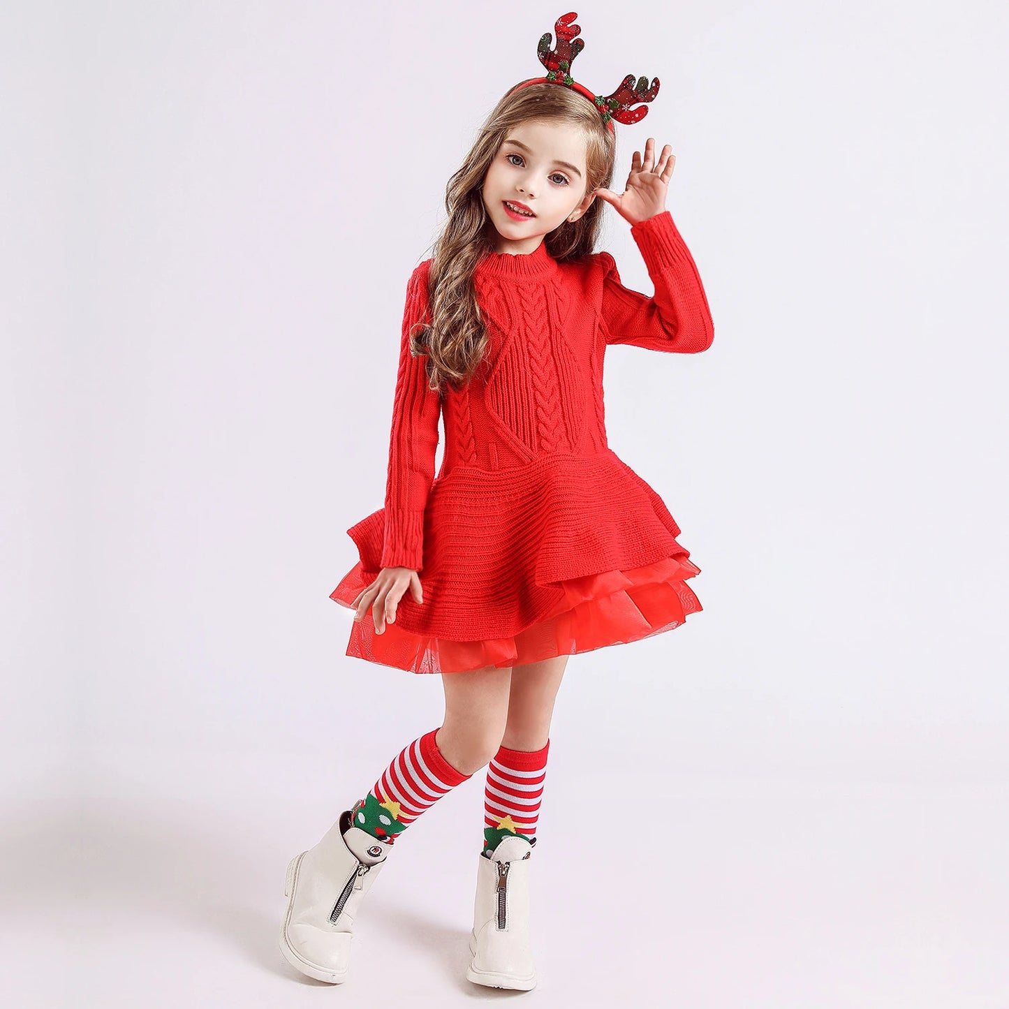 Girls Reindeer Christmas Dress