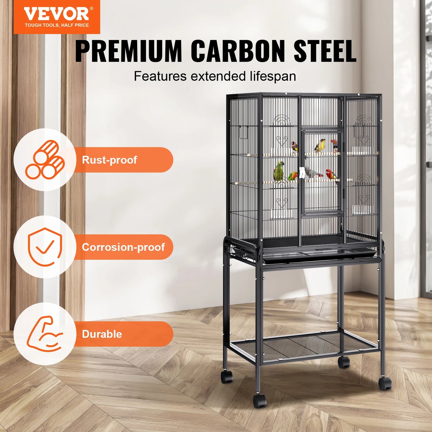 Large Flight Bird Cage with Rolling Stand