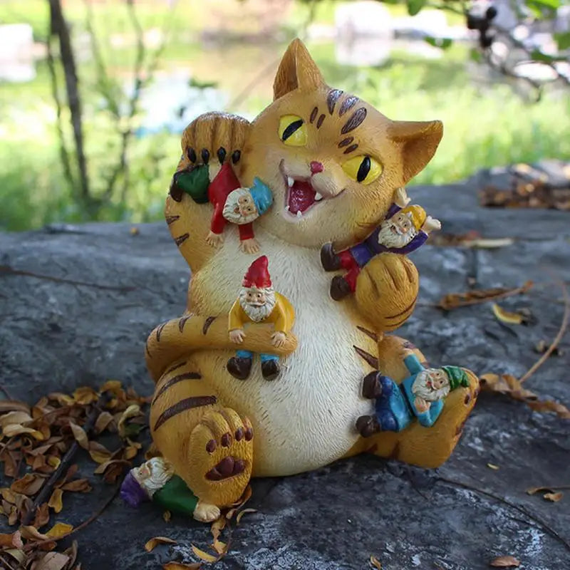 Funny Cat Gnome Garden Statue