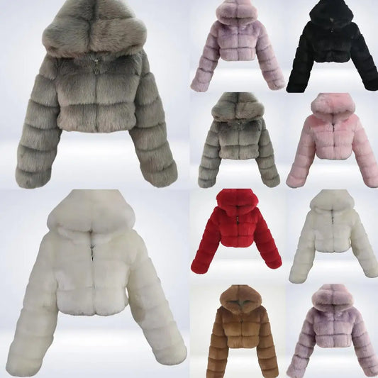 High Quality Faux Fox Fur Winter Coat - Women's Plush Hooded Jacket