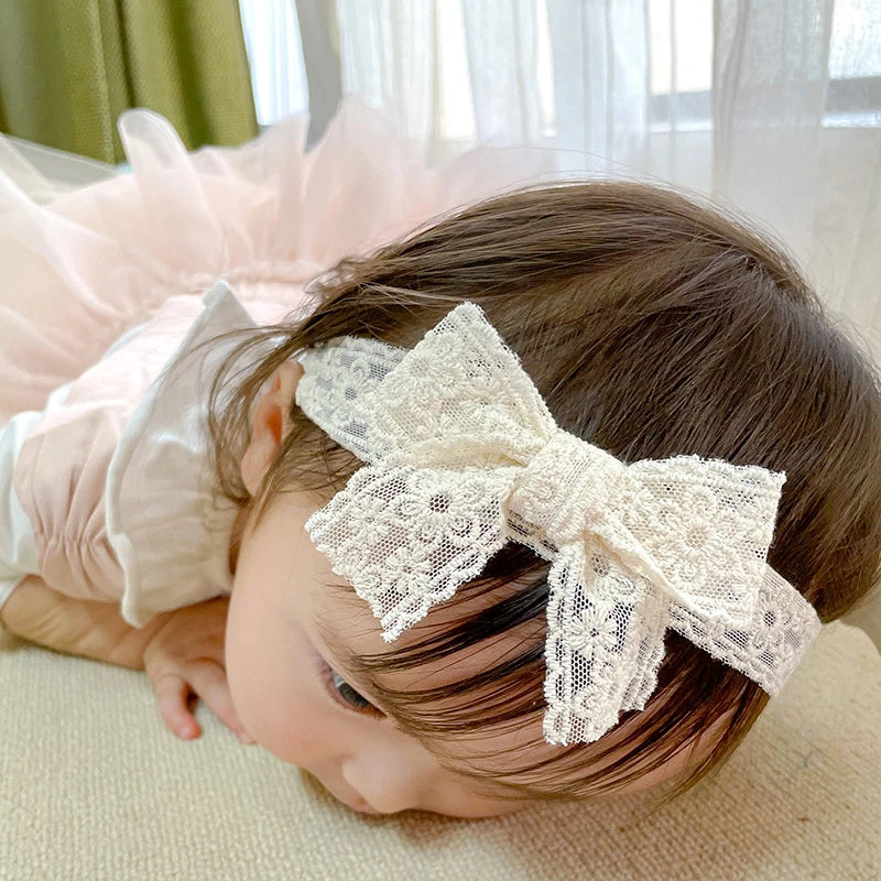 Cute White Lace Baby Headband with Bow